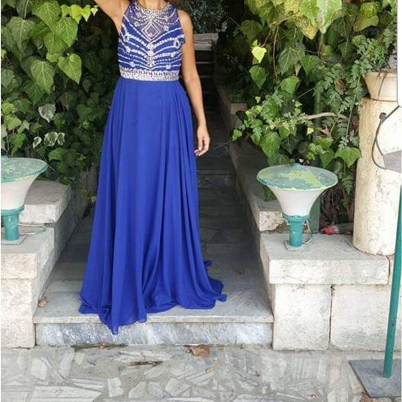 A-Line/Princess Beading Scoop Sleeveless Floor Length Dress 4 - Picture 7 of 9